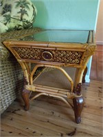 Glass Top Rattan Style Side Table