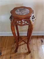 Pedestal Marble Top Wood Plant Stand