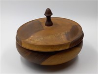 Vintage Wood Carved Bowl & Lid