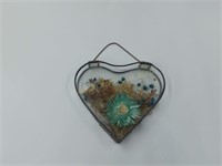 Vintage Hanging Glass Heart & Flowers Decor