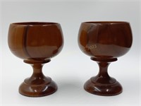 (2) Hand Carved Wood Goblets