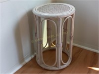 19" Vintage Round Rattan & Cane Top Side Table