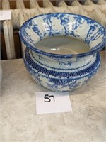 Blue & White Stoneware Spittoon