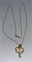 14kt gold diamond & aquamarine necklace