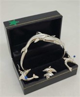 Sterling Silver Dolphin Bracelet, Ring & Earrings