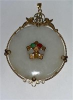 14kt gold, jade and gemstone pendant