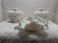 White Nobby Vintage candle holders & bowl