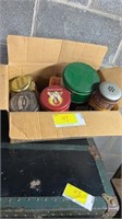 Box of assorted metal containers