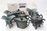 Archaic Bronze Like Chiense Zisha Teapot Set