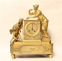 Good Empire Bronze Clock w Lady and Cupid