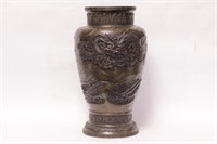 Good 19th.C Bronze Vase w Dragon and Phoenix