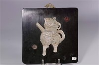 Republican Chinese Wood Panel w Jadestone Inlaid