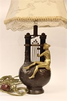 Art Nouveau Gilt&Patina Bronze Lamp,Signed