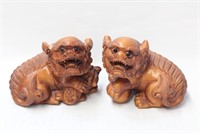 Pair of Japanese Huangyang Wood Carved Lion