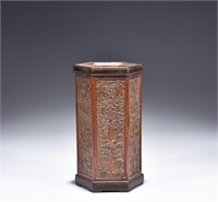 Qing Hand Carved Hexagon Bamboo Brushpot