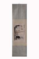 Chinese Ink Color Scroll Painting w Calligraphy