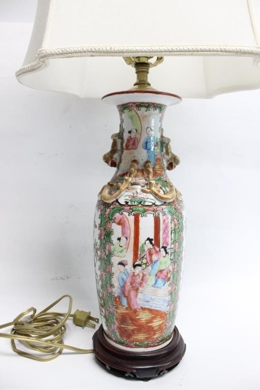 Chinese Rose Madellion Vase Made into Lamp