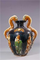 Chinese Tang Sancai Vase w Dragon Hangle