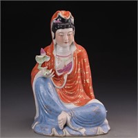 Chinese Famille Rose Porcelain Guanyin Statue