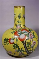 Chinese Cloisonne Tianqiu Vase w Nine Peaches