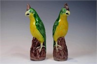 Pair of Chinese Porcelain Sancai Parrots,Mark