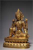 Mark,Chinese Gilt Bronze Guanyin Statue