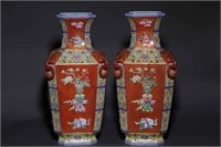 Pair of Chinese Enamel Glazed Porcelain Vase,Mark