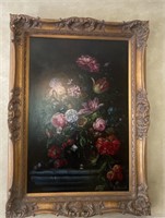 Fancy Gold Framed Signed Floral Oil Painting on