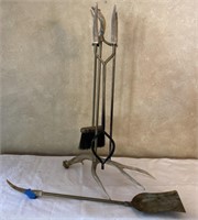 4pc Set Brass & Bone Fire Tools with Stand