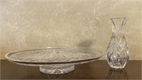 Nice Crystal Vase & Fancy Crystal Cake Plate