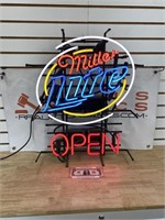 Miller Lite beer Open neon advertising sign works