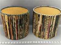 Vintage homemade rolled up newspaper waste baskets
