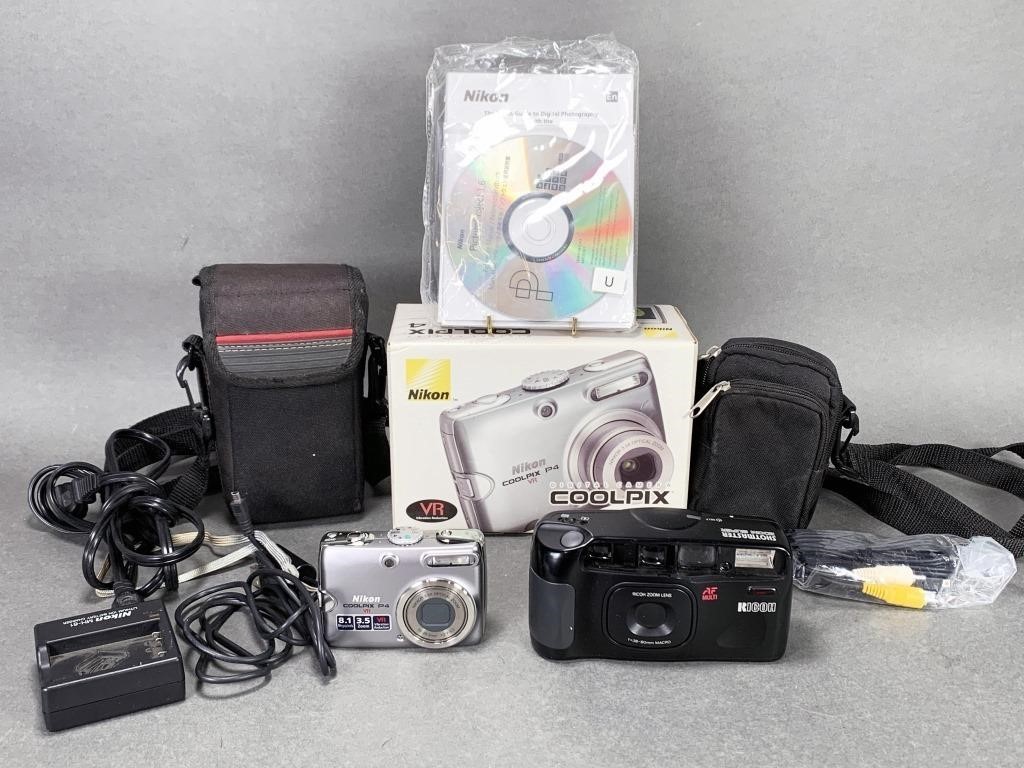 NIKON COOLPIX & RICOH SHOTMASTER CAMERAS WITH CASE