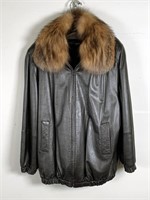 FUR LINED LEATHER-LIKE JACKET WITH FOX COLLAR