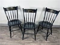 THREE HITCHCOCK STENCIL BLACK SPINDLE BACK CHAIRS
