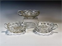 3 FOSTORIA HANDLED NAPPY BOWLS CANDY DISHES
