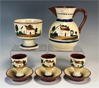 ENGLISH POTTERY EGG CUPS CREAMER AND CUP