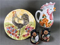 HAND PAINTED ROOSTER SERVING ITEMS