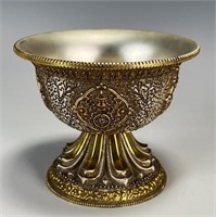 CHINESE METAL FOOTED CEREMONIAL CUP