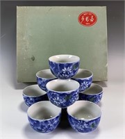 BLUE & WHITE TEA CUP SET IN BOX