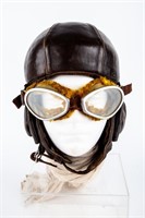 Vintage Leather Flight Helmet & Goggles