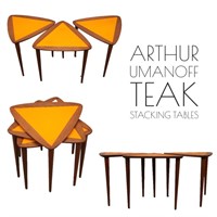 ARTHUR UMANOFF 3 MCM Orange & Teak Stacking Tables