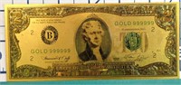 24K gold plated US banknote $2