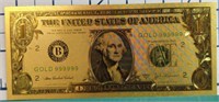 24K gold plated US banknote $1