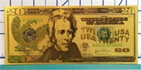 24K gold plated US banknote $20