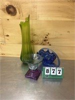 (3) Colored Glass Vases