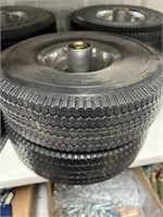 PAIR OF 4.10X3.50 FOAM FILLED TIRES AND WHEELS