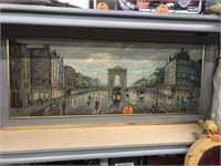 Street Scene Oil on Masonite Framed Michele