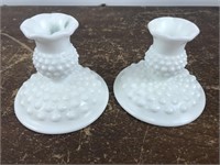 Pair of Fenton Milk Glass Candle Holders