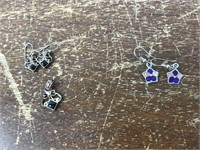 Sterling Silver 2 Pairs of Earrings & 1 Pendant